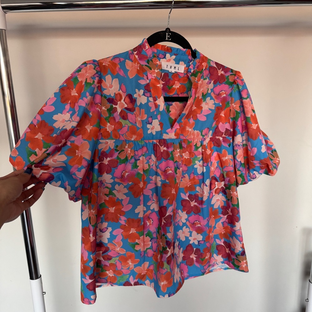 THML Floral Blouse - Blue and Pink